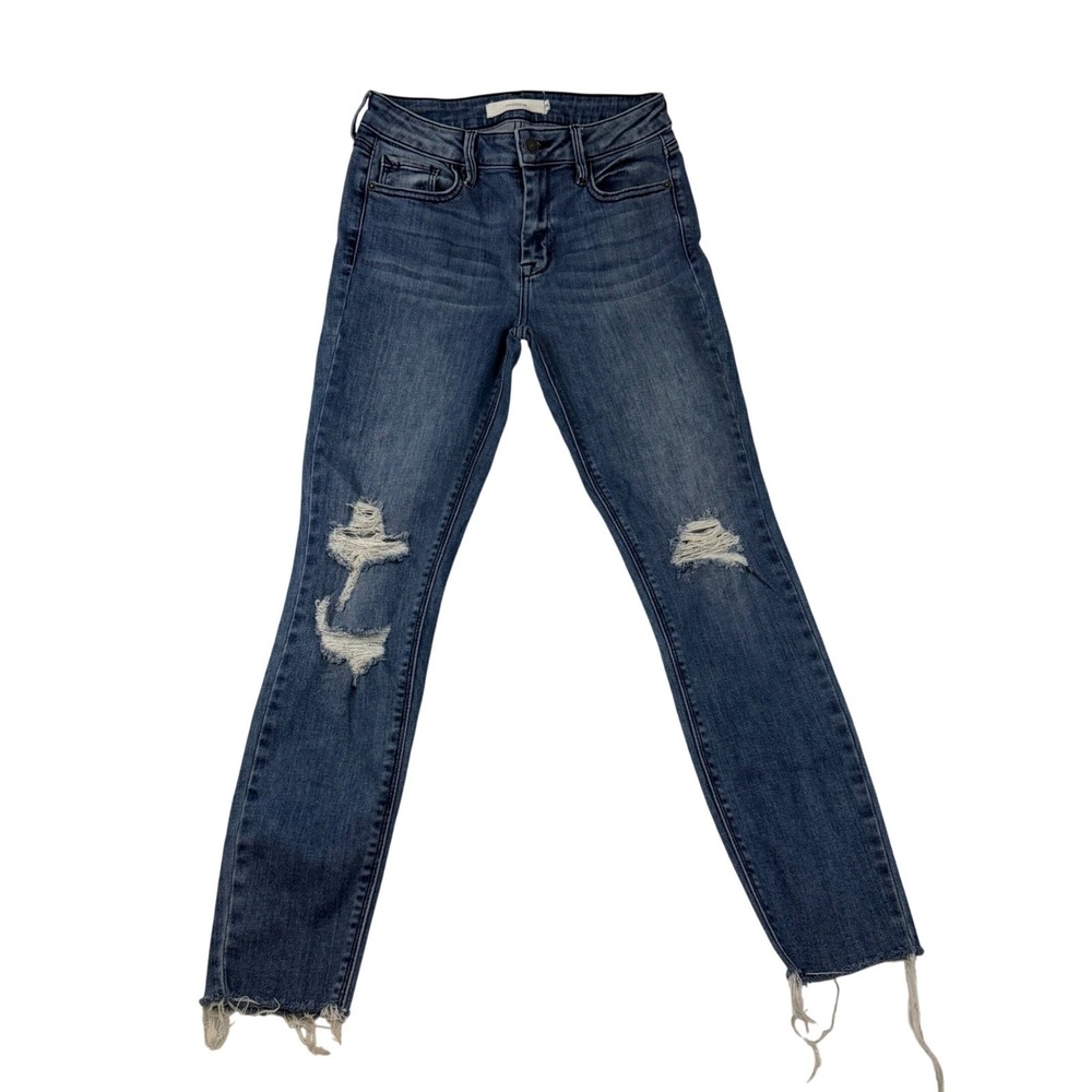 Hidden Jeans Distressed Skinny Medium Wash Raw Hem Denim Size 26 Distressed